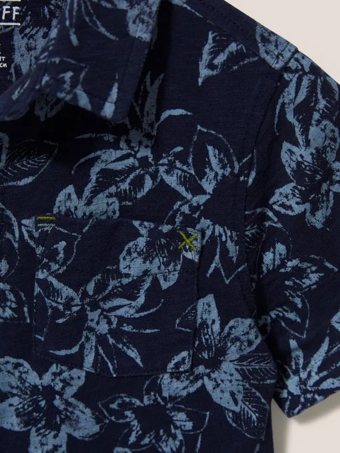 Kids TOPS White Stuff Palm Printed Polo Navy Print Kids TOPS White Stuff Palm Printed Polo Navy Print