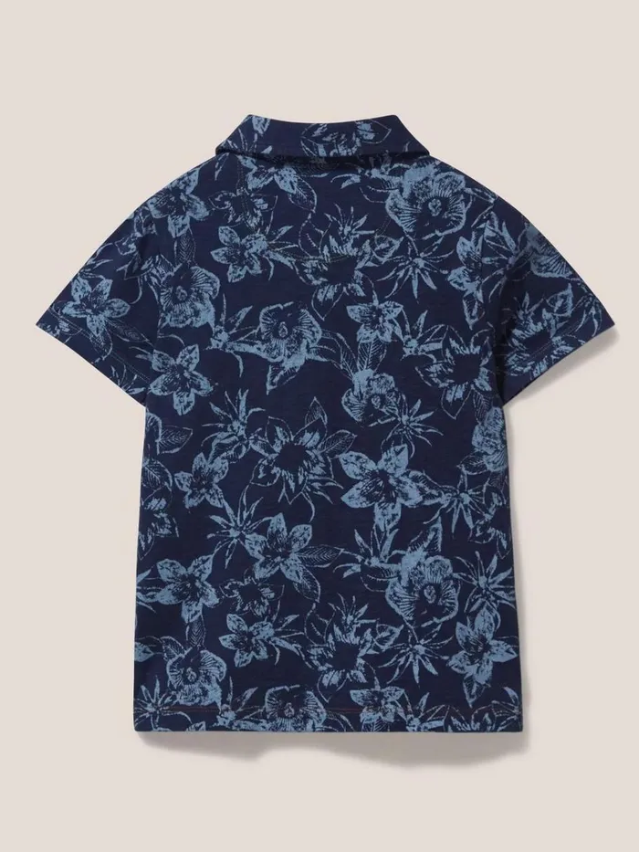 Kids TOPS White Stuff Palm Printed Polo Navy Print Kids TOPS White Stuff Palm Printed Polo Navy Print