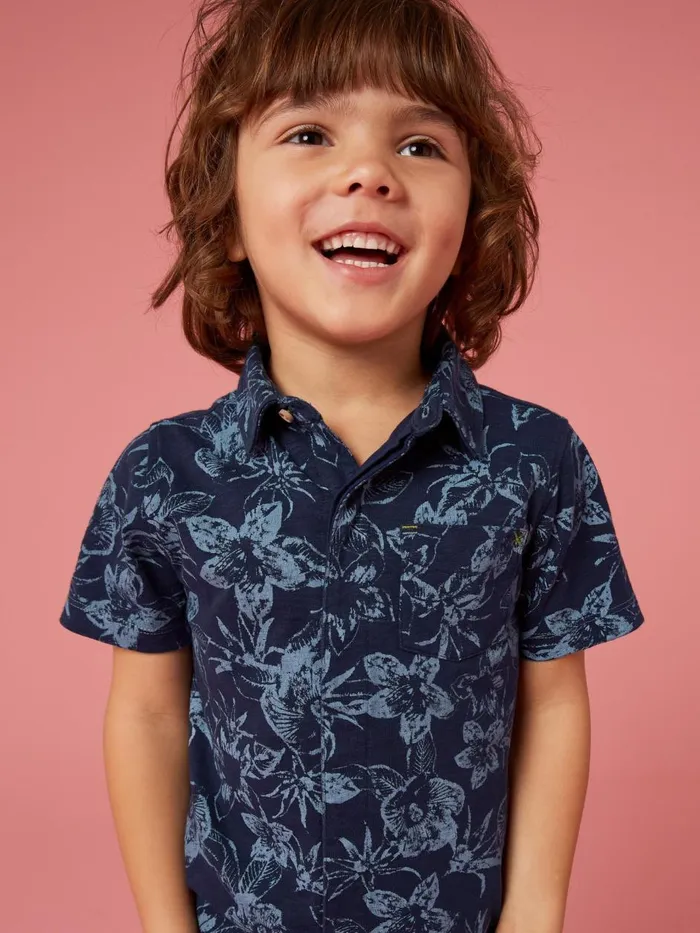 Kids TOPS White Stuff Palm Printed Polo Navy Print Kids TOPS White Stuff Palm Printed Polo Navy Print