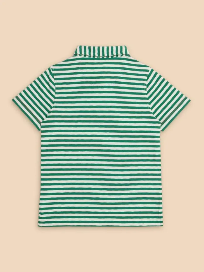 Kids TOPS White Stuff Surfers Stripe SS Polo Mid Green Kids TOPS White Stuff Surfers Stripe SS Polo Mid Green