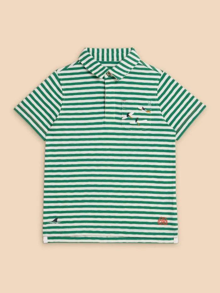 Kids TOPS White Stuff Surfers Stripe SS Polo Mid Green Kids TOPS White Stuff Surfers Stripe SS Polo Mid Green