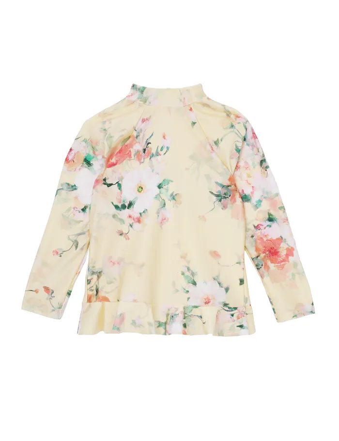 Kids Zimmermann Clothing Everley Frill Rashie Yellow Watercolour Floral
