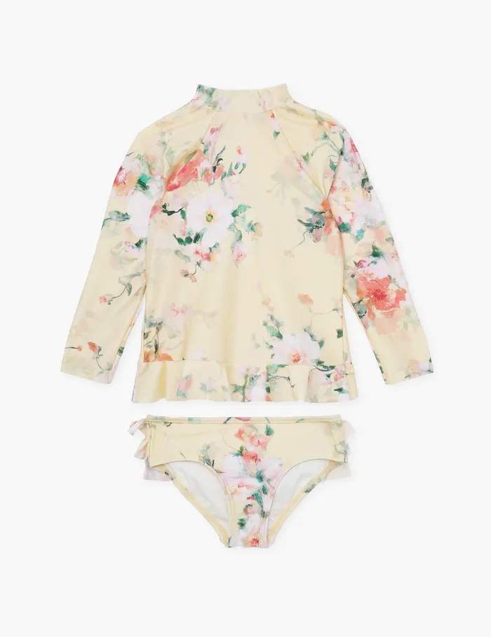 Kids Zimmermann Clothing Everley Frill Rashie Yellow Watercolour Floral