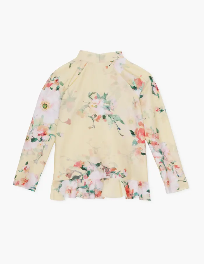 Kids Zimmermann Clothing Everley Frill Rashie Yellow Watercolour Floral