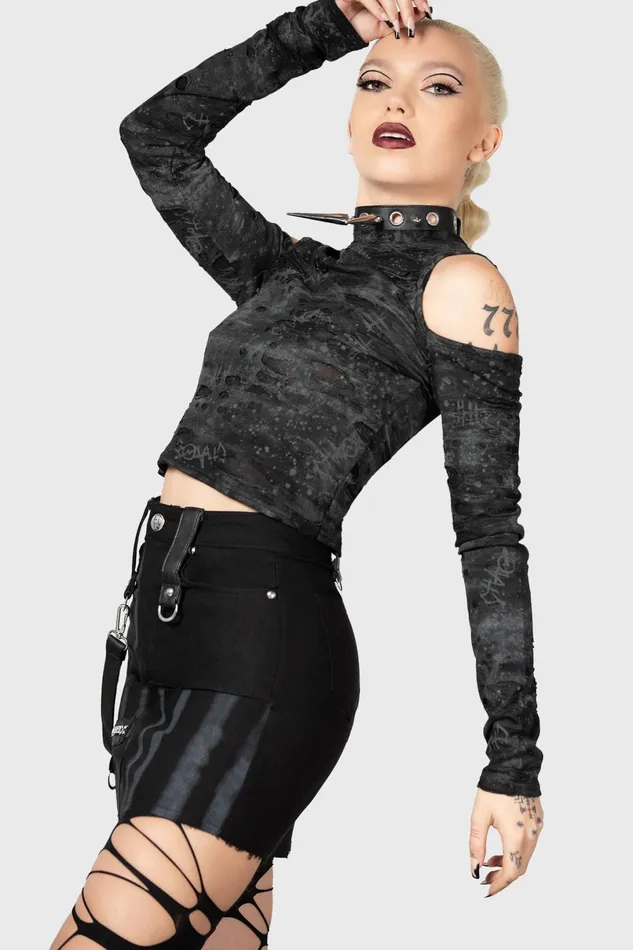 Killstar Crop Women Punkster Cold Shoulder Top