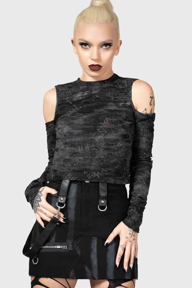 Killstar Crop Women Punkster Cold Shoulder Top