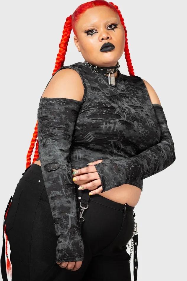 Killstar Crop Women Punkster Cold Shoulder Top