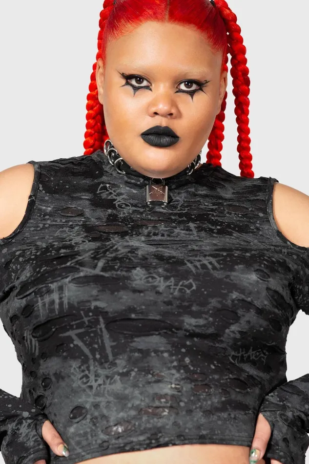 Killstar Crop Women Punkster Cold Shoulder Top