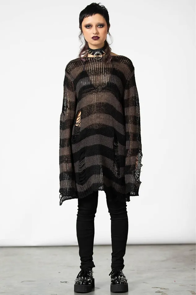 Killstar Knitwear Men Ash Distress Knit Sweater B