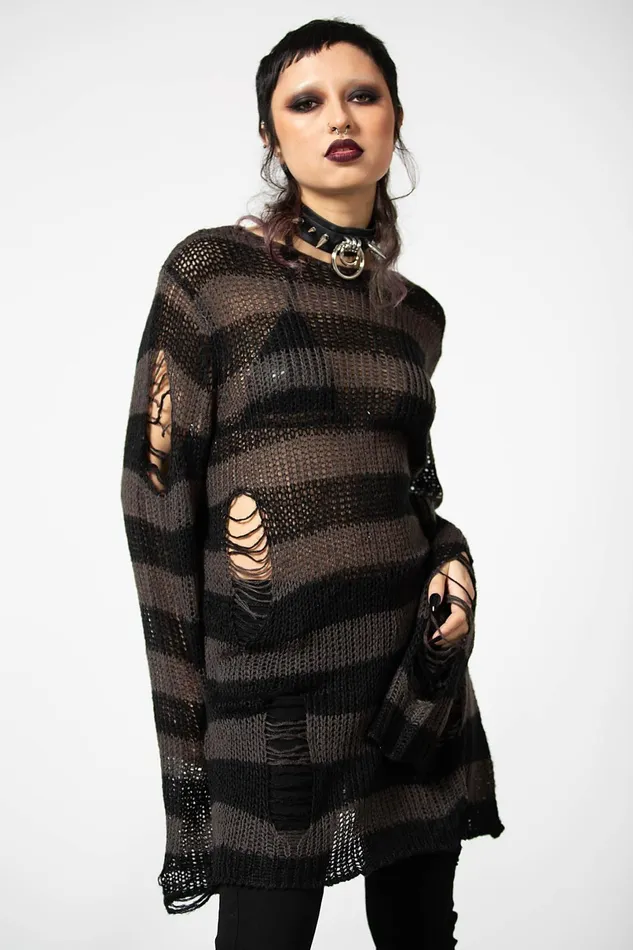 Killstar Knitwear Men Ash Distress Knit Sweater B