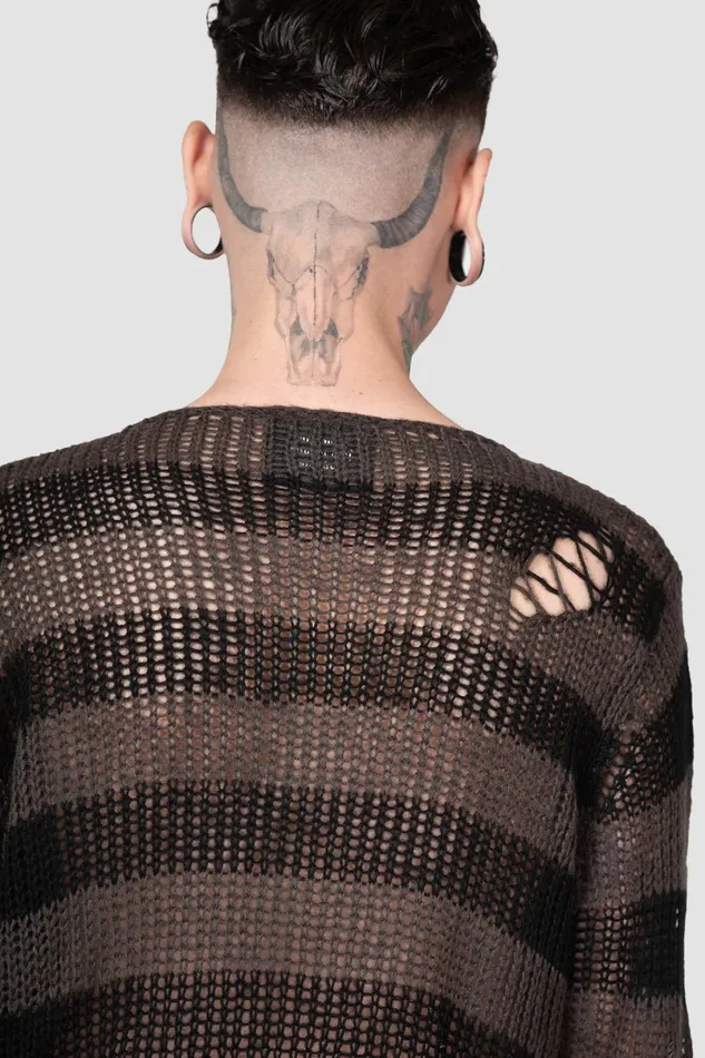 Killstar Knitwear Men Ash Distress Knit Sweater B