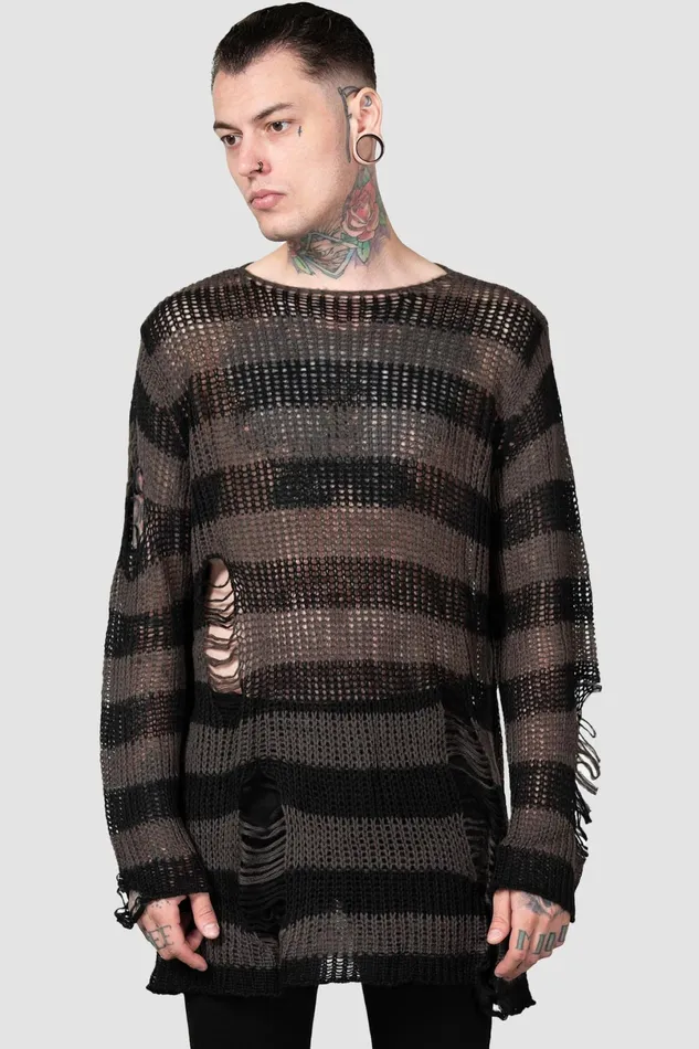 Killstar Knitwear Men Ash Distress Knit Sweater B