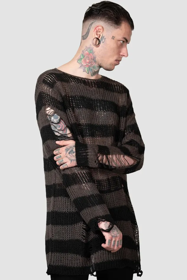 Killstar Knitwear Men Ash Distress Knit Sweater B