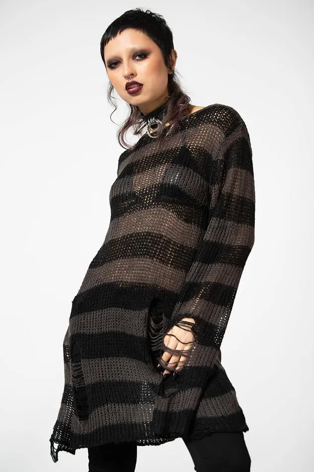 Killstar Knitwear Men Ash Distress Knit Sweater B