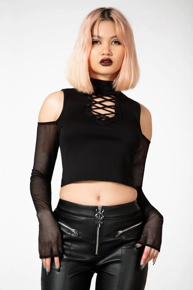 Killstar Long Sleeves Women Dark Half Long Sleeve Top