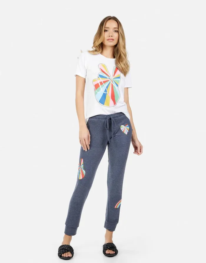 Kizzy Studded Stripe Peace Navy Women Lauren Moshi Long Sweatpants