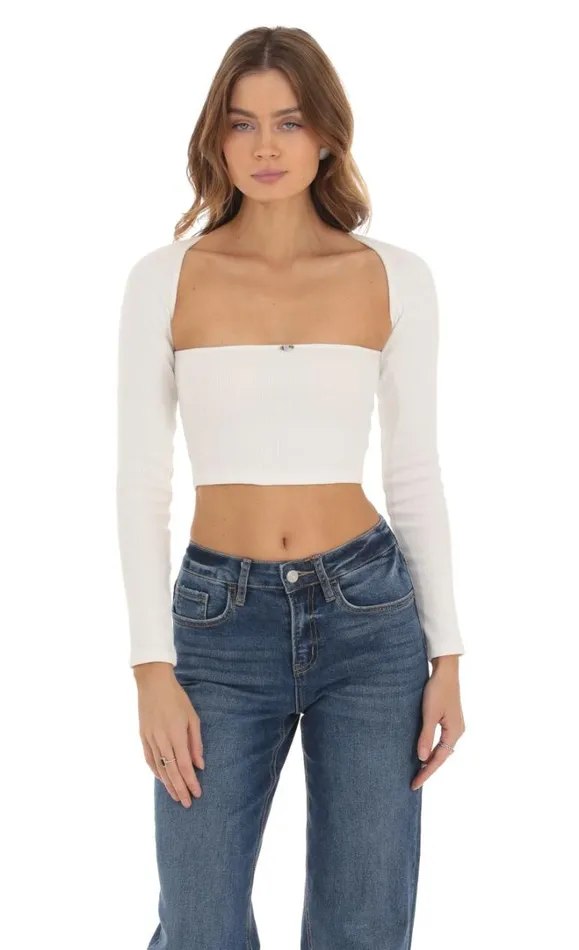 Knitted Crop Top White Women LUCY IN THE SKY Tops