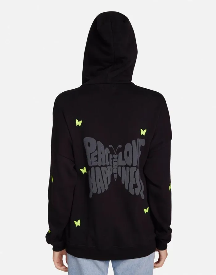 Koa Neon Peace Love Butterflies Black Women Lauren Moshi Hoodies