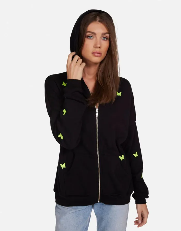 Koa Neon Peace Love Butterflies Black Women Lauren Moshi Hoodies