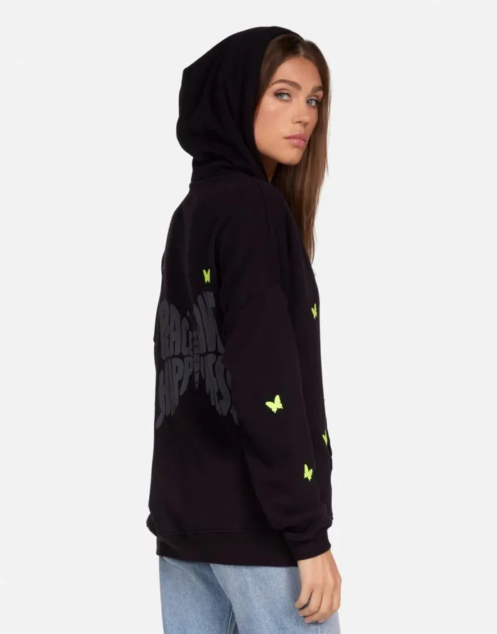 Koa Neon Peace Love Butterflies Black Women Lauren Moshi Hoodies