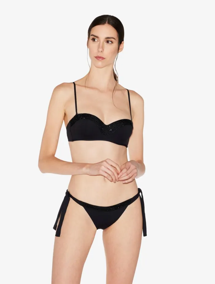 La Perla Bandeau Bikini Top In Black With Beading Women Bikinis