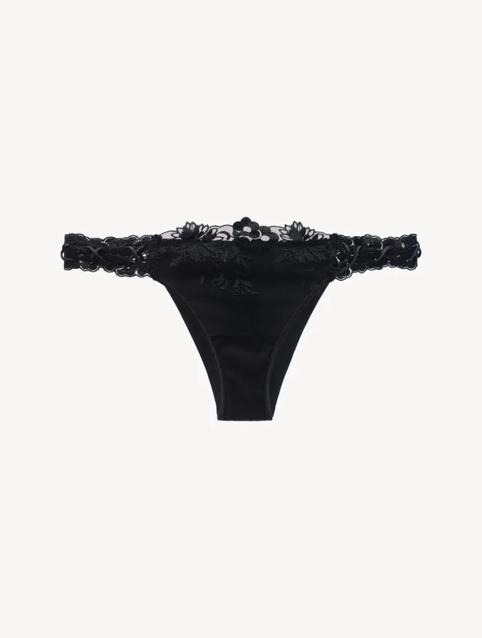 La Perla Brazilian Brief In Black Lycra With Embroidered Tulle Women Brazilian