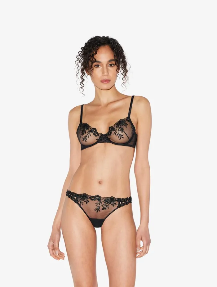 La Perla Brazilian Brief In Black Lycra With Embroidered Tulle Women Brazilian
