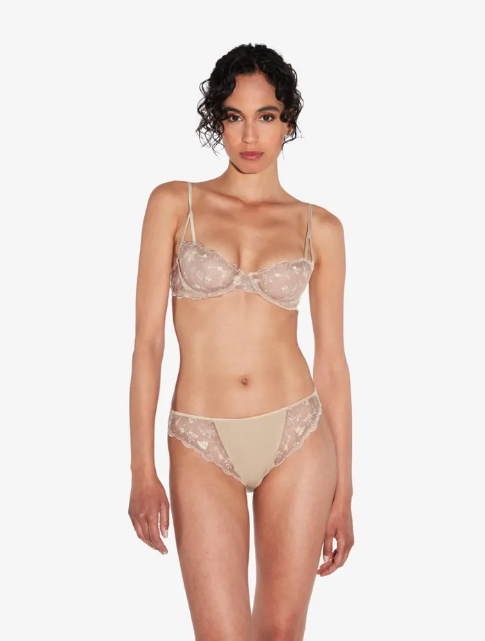 La Perla Briefs In Halo And Ivory Nude With Embroidered Tulle Women Midrise