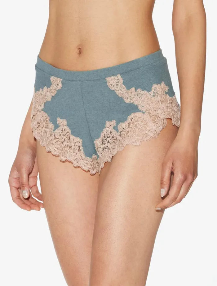 La Perla Cashmere Blend Ribbed Sleep Shorts In Sleepy Dream With Frastaglio Women Pajamas