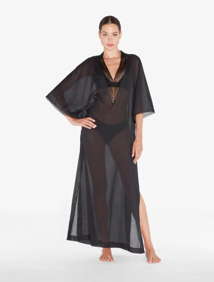 La Perla Kaftan In Black With Beading Women Beach Coverups