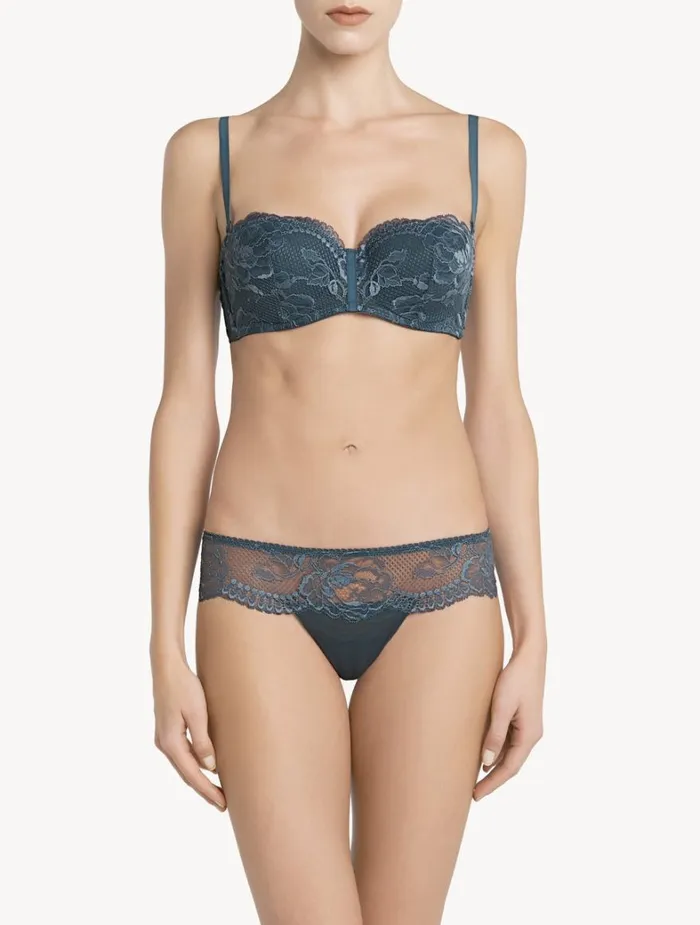 La Perla Luxury Lace Bandeau Bra In Dark Blue Women Bandeau