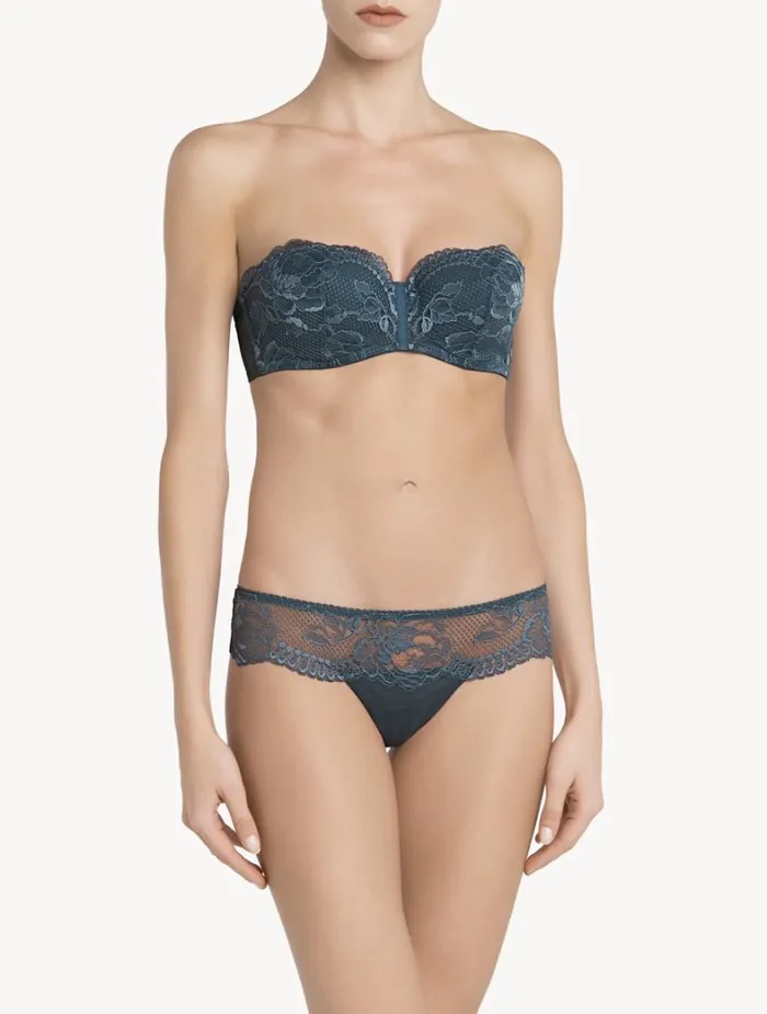 La Perla Luxury Lace Bandeau Bra In Dark Blue Women Bandeau