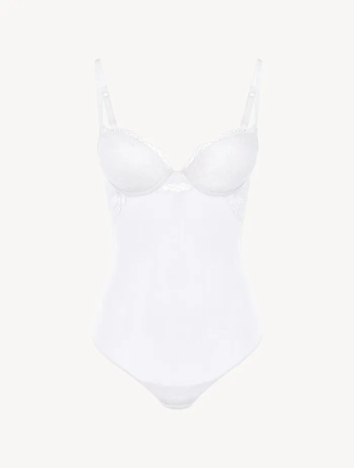 La Perla Luxury Lace Bodysuit In White Women Bodysuits and Bustiers