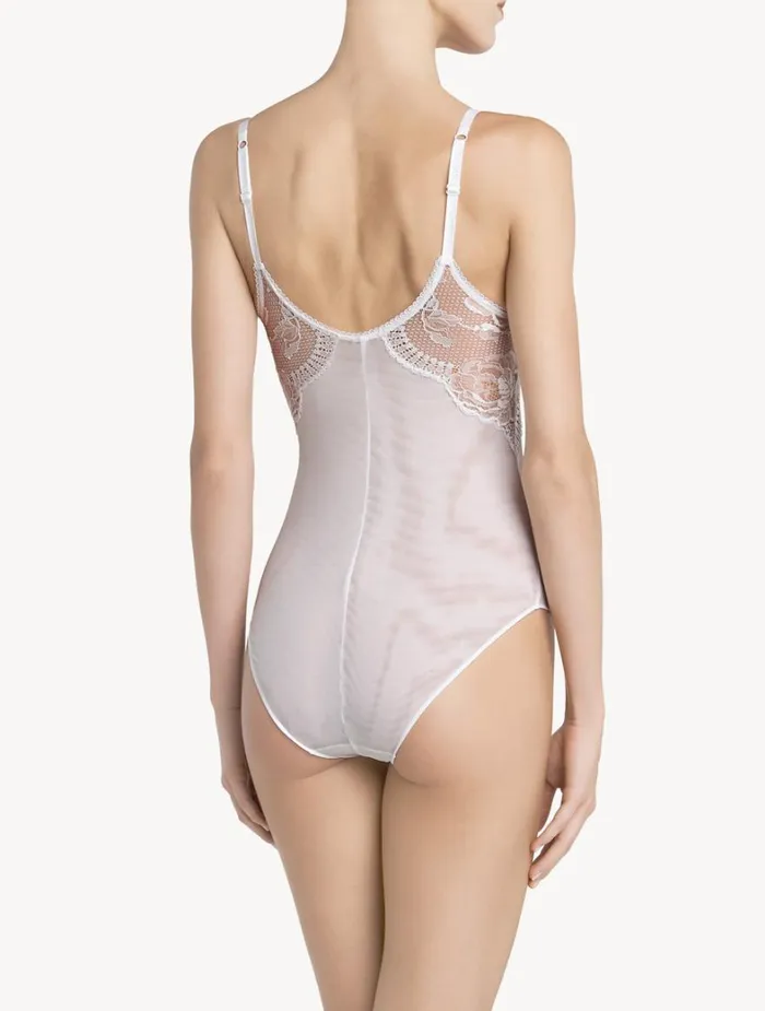 La Perla Luxury Lace Bodysuit In White Women Bodysuits and Bustiers