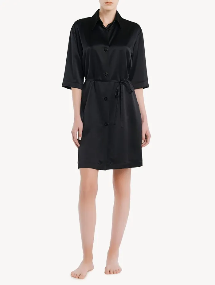 La Perla Luxury Silk Long Shirt In Black Women Silk Sleepwear La Perla Luxury Silk Long Shirt In Black Women Silk Sleepwear