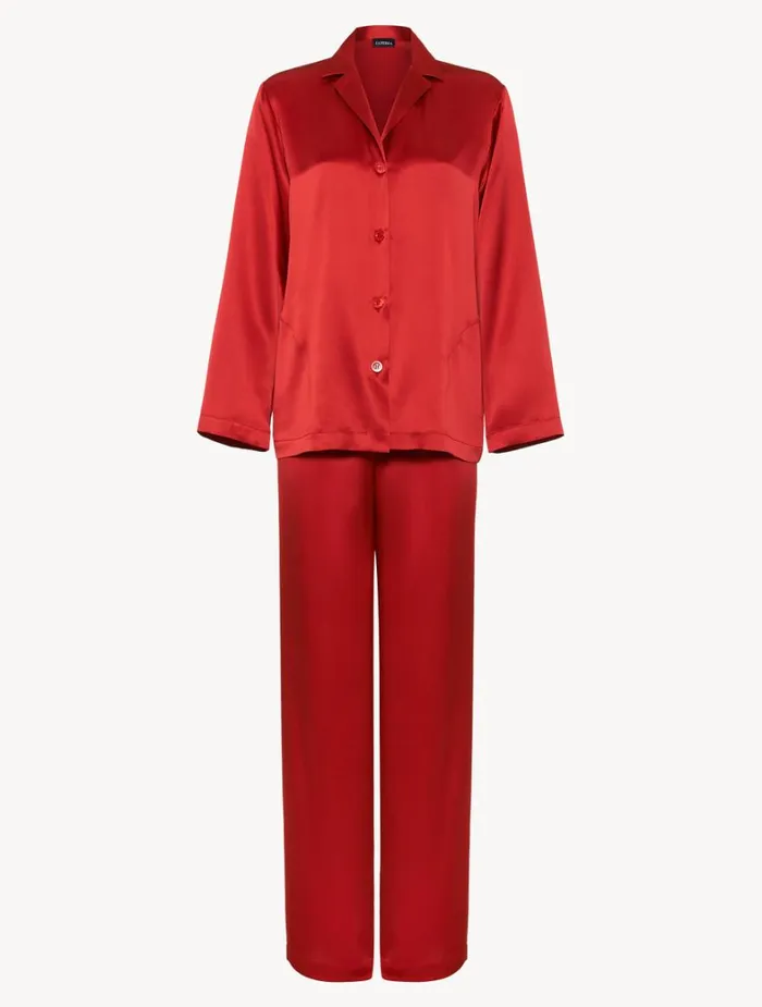 La Perla Luxury Silk Pajama Set In Garnet Red Women Pajamas