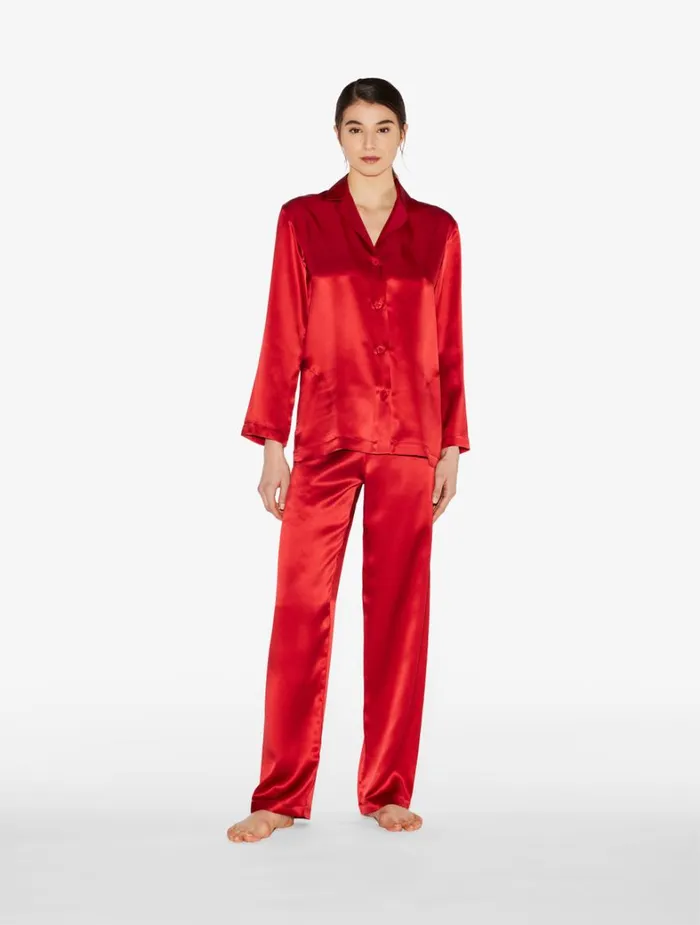 La Perla Luxury Silk Pajama Set In Garnet Red Women Pajamas