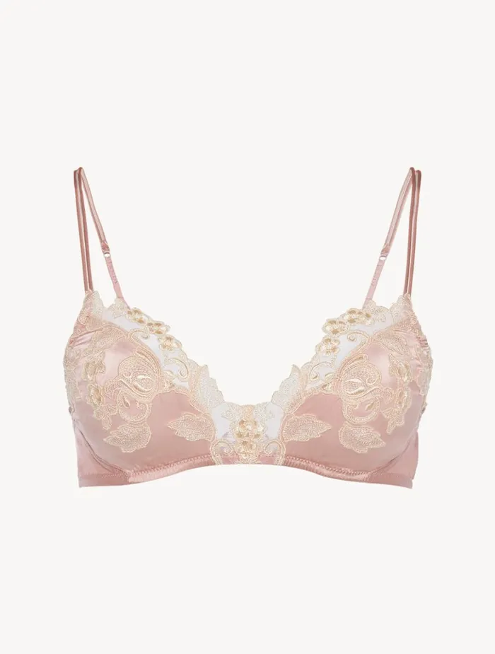 La Perla Luxury Silk Triangle Bra In Powder Pink With Frastaglio Women Triangle