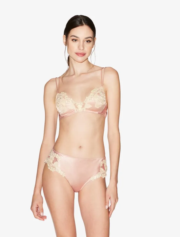 La Perla Luxury Silk Triangle Bra In Powder Pink With Frastaglio Women Triangle
