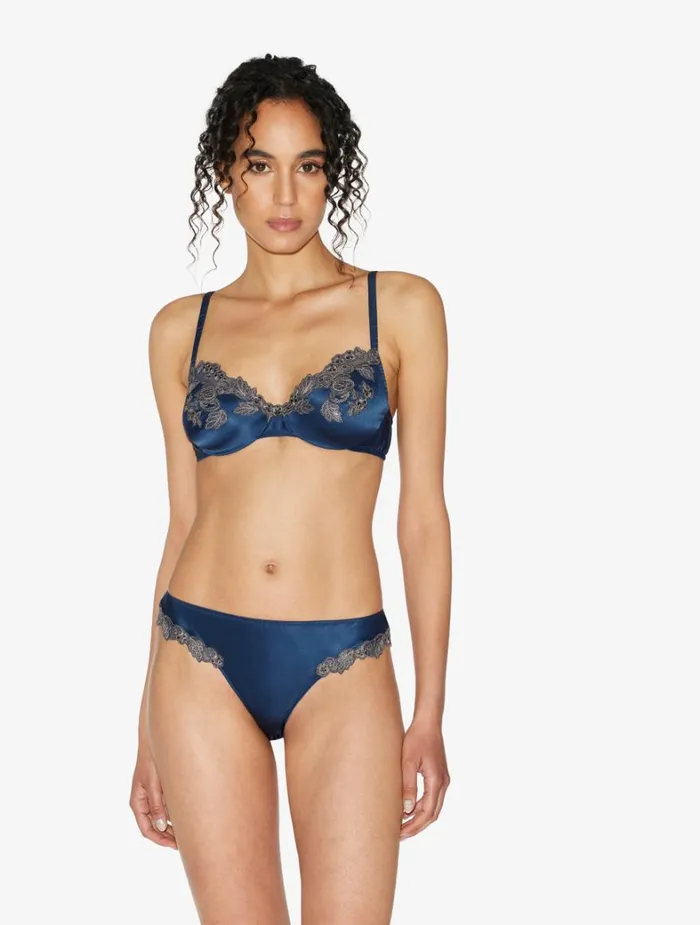 La Perla Luxury Silk Underwire Bra In Dark Blue With Frastaglio Women Underwired