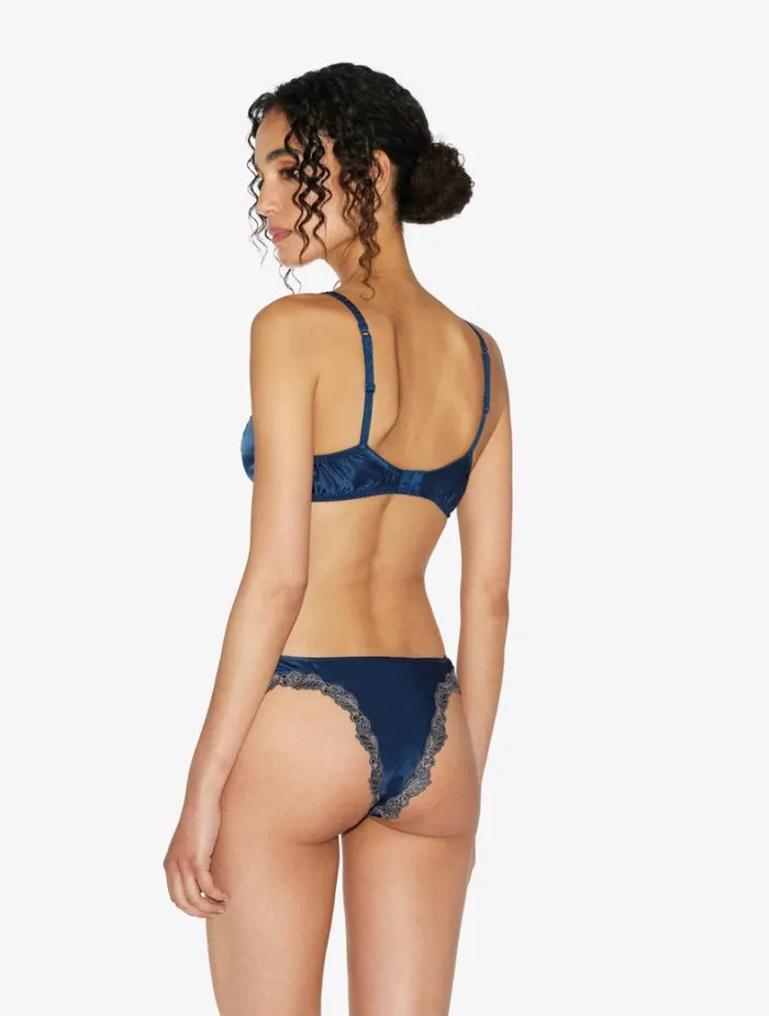 La Perla Luxury Silk Underwire Bra In Dark Blue With Frastaglio Women Underwired