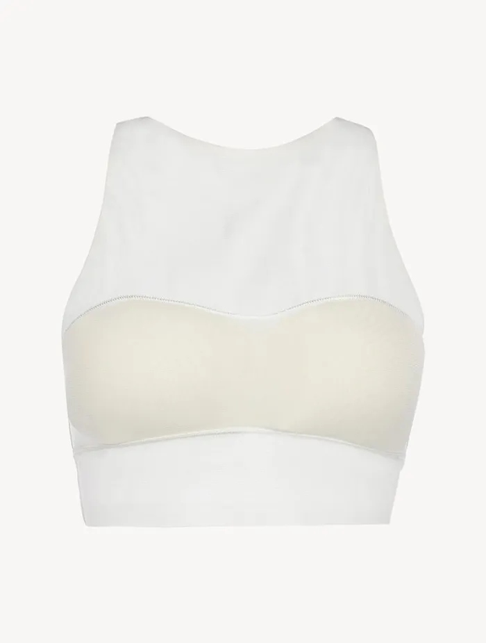 La Perla Luxury Stretch Tulle Cami Crop Top In OffWhite Women Bralette
