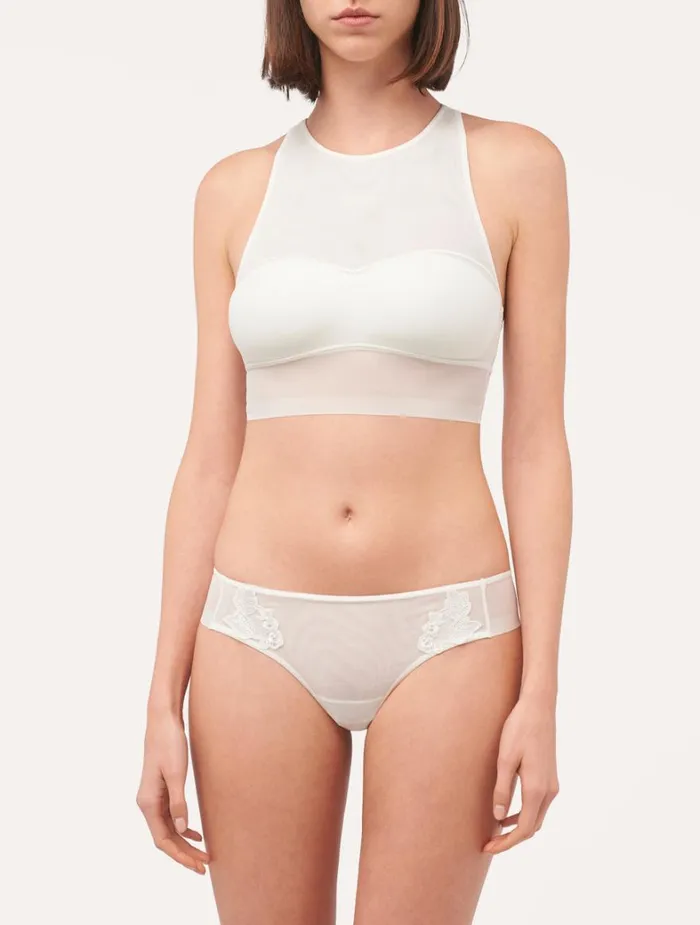 La Perla Luxury Stretch Tulle Cami Crop Top In OffWhite Women Bralette