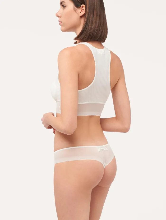 La Perla Luxury Stretch Tulle Cami Crop Top In OffWhite Women Bralette