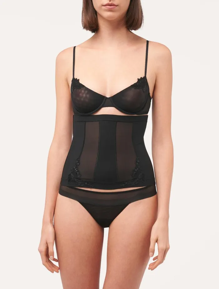 La Perla Luxury Stretch Tulle Corset In Black Women Bodysuits and Bustiers