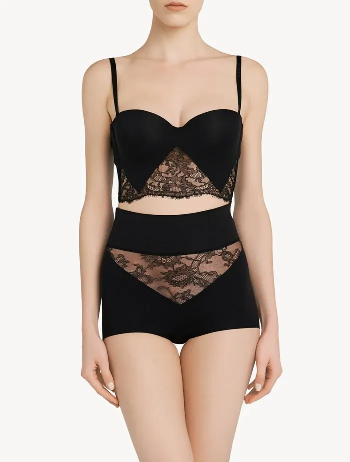 La Perla Lycra Control Fit HighWaist Panties In Black With Lace Women Highwaist
