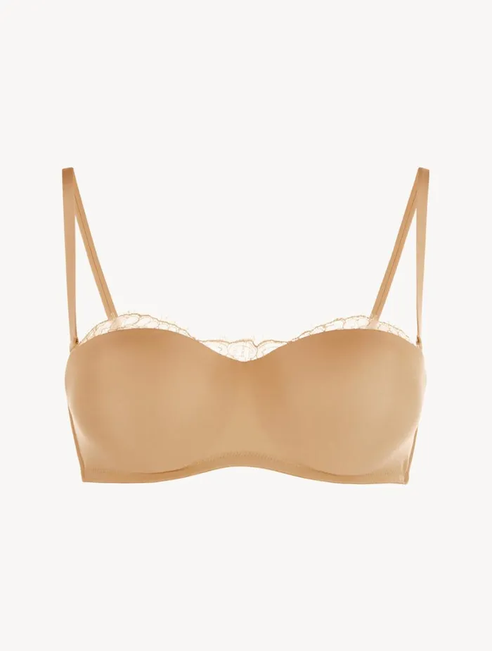 La Perla Nude Lycra Strapless Bandeau Bra With Chantilly Lace Women Bandeau