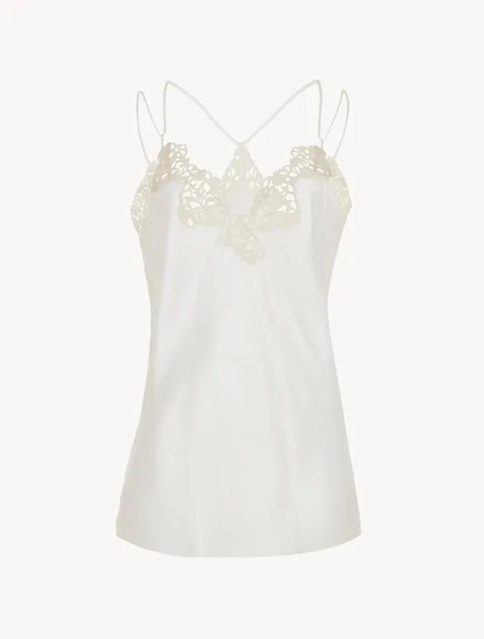 La Perla Offwhite Camisole In Silk With Macram Frastaglio Women Camisoles