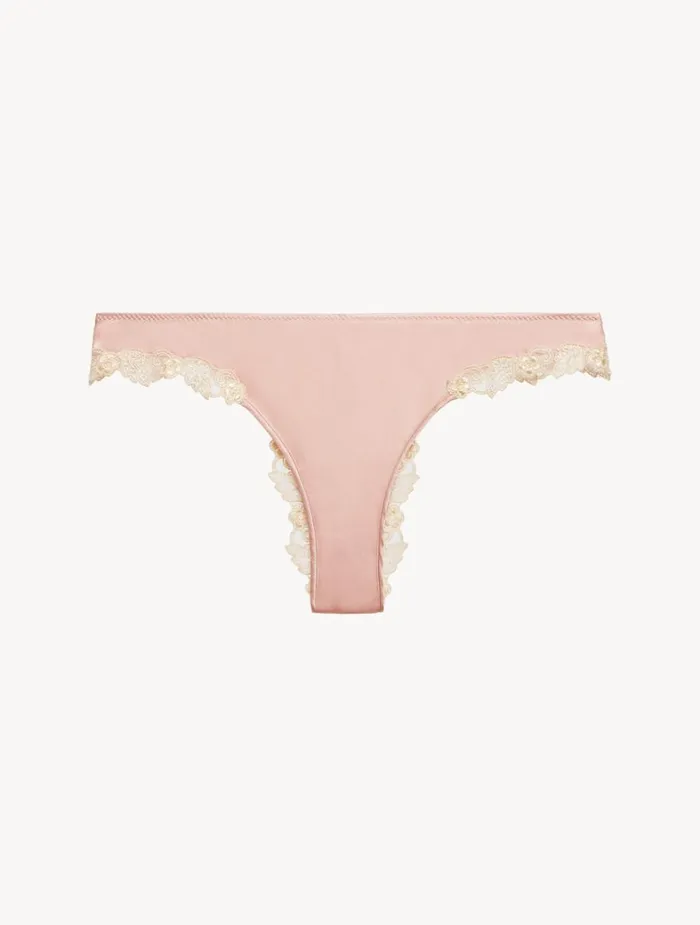 La Perla Silk Brazilian Panties In Pink With Ivory Frastaglio Women Brazilian