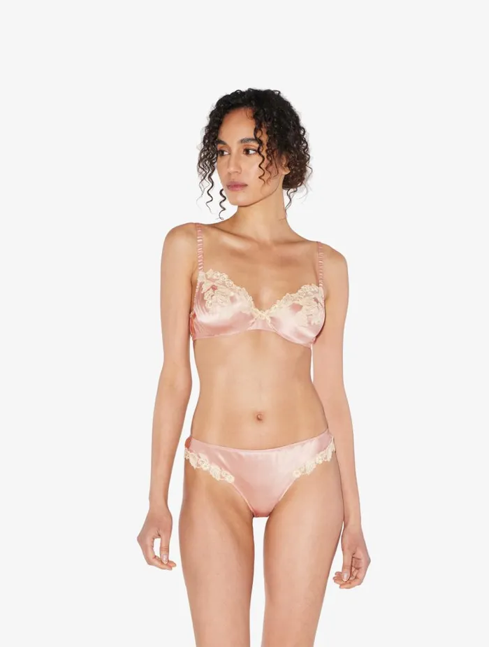 La Perla Silk Brazilian Panties In Pink With Ivory Frastaglio Women Brazilian